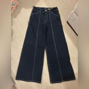Anthropologie Maeve Dark Blue Trousers with Contrast Stitching